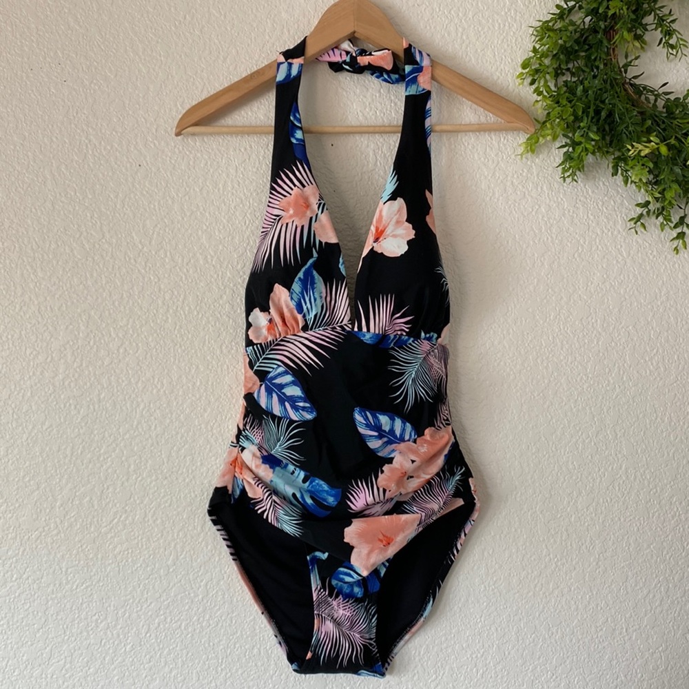 DKNY Floral Palm Leaves One Piece Swimsuit